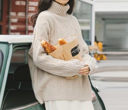 Twisted High-neck Sweater Women Loose Outerwear