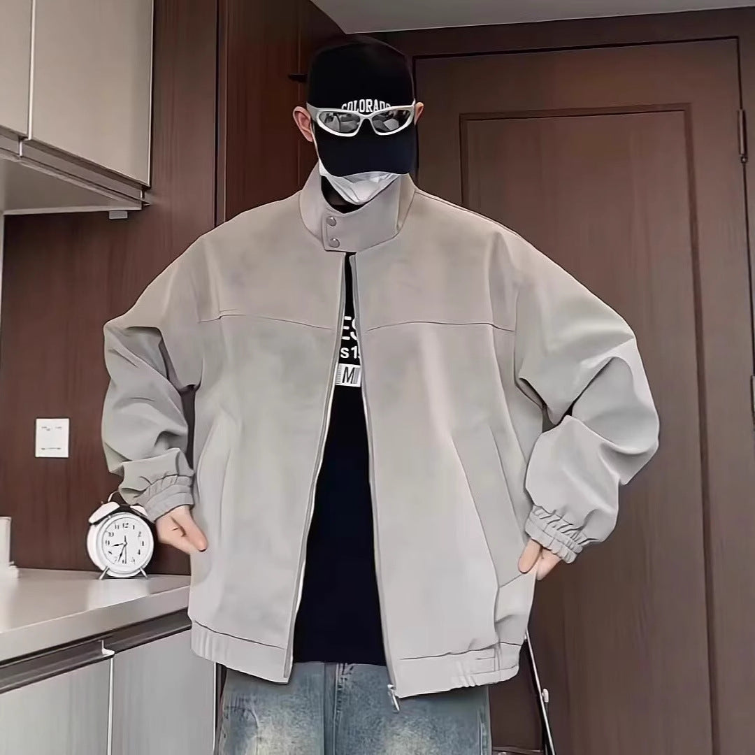 Vintage Tie-dyed PU Leather Leather Clothing With Stand Collar Jacket