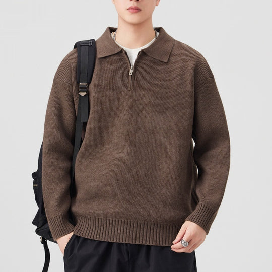 Turn-down Collar Half-zip Sweater Loose Commuting Knitwear