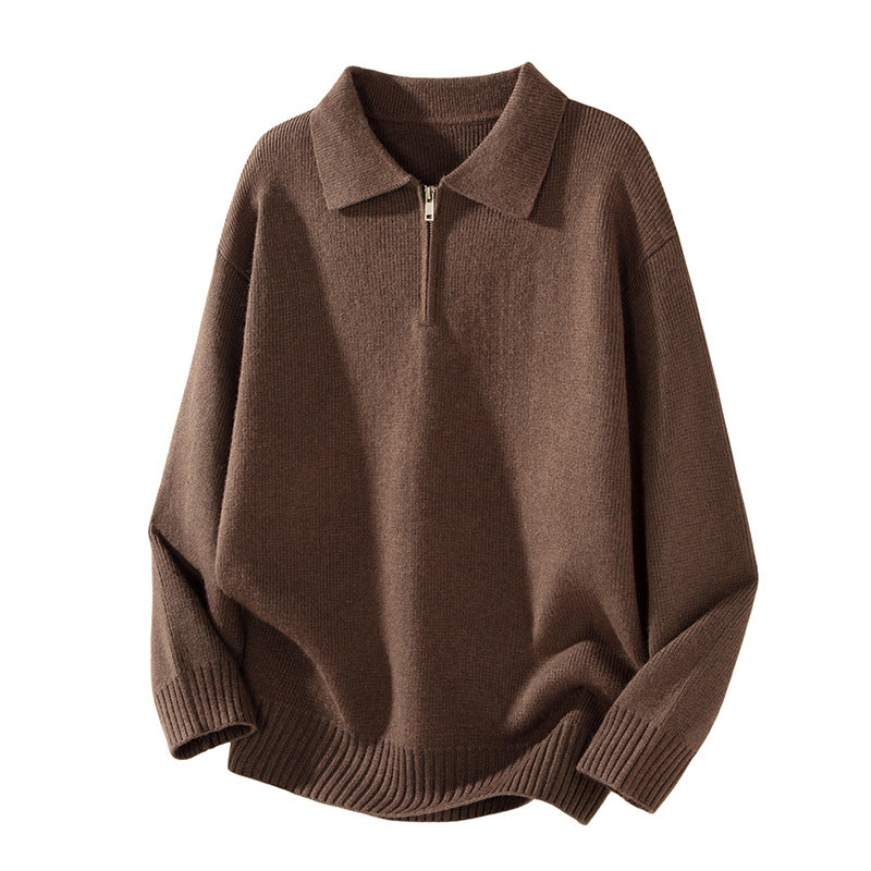 Turn-down Collar Half-zip Sweater Loose Commuting Knitwear