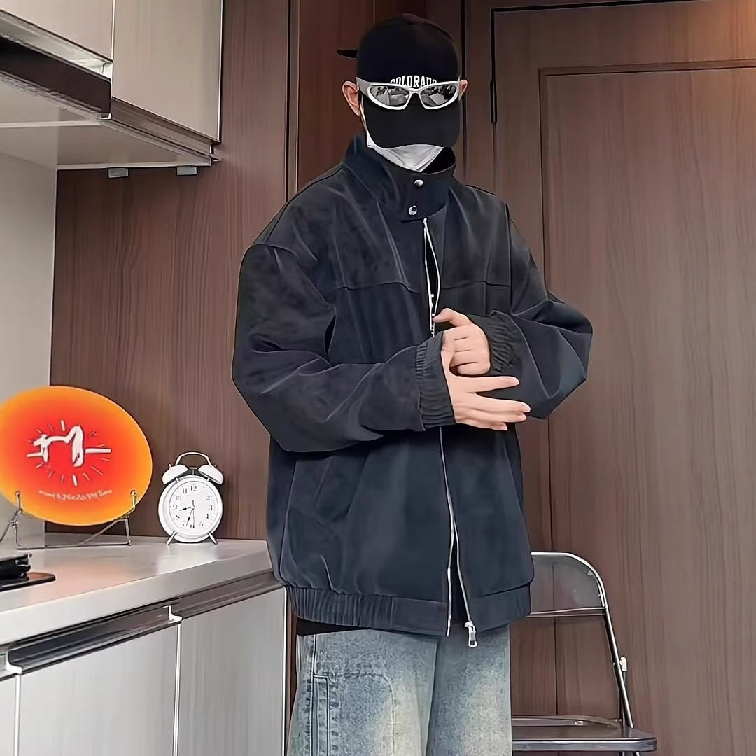 Vintage Tie-dyed PU Leather Leather Clothing With Stand Collar Jacket