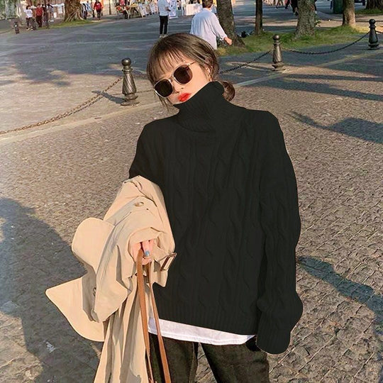Twisted High-neck Sweater Women Loose Outerwear