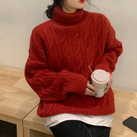 Twisted High-neck Sweater Women Loose Outerwear