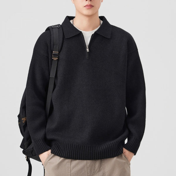 Turn-down Collar Half-zip Sweater Loose Commuting Knitwear