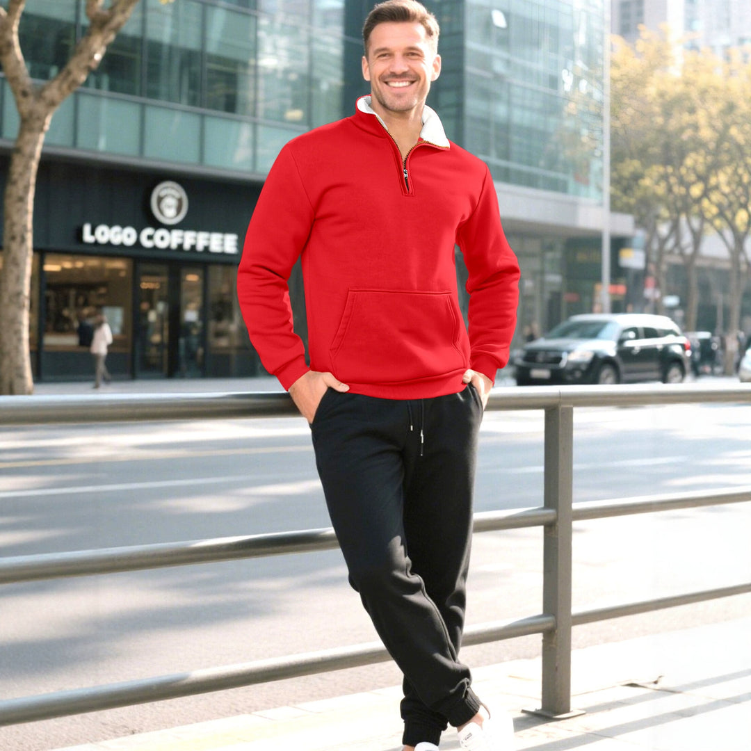 Men's Color-block Zipper Retro Casual Knit Sweater