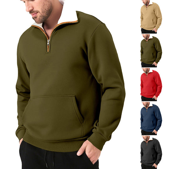 Men's Color-block Zipper Retro Casual Knit Sweater