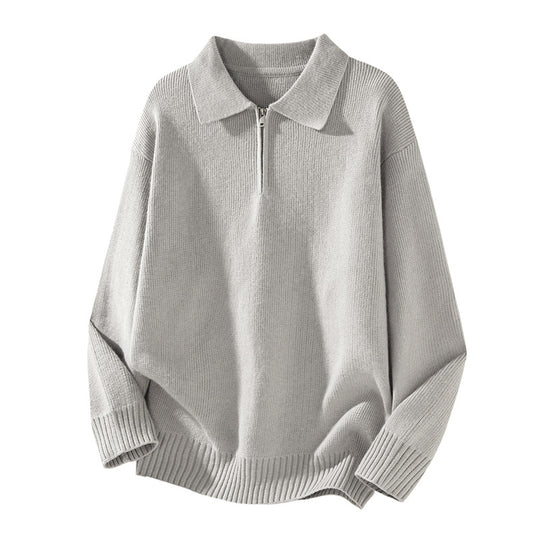 Turn-down Collar Half-zip Sweater Loose Commuting Knitwear
