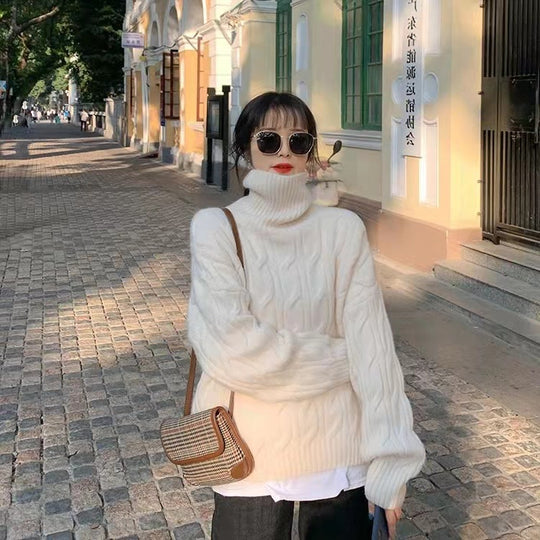 Twisted High-neck Sweater Women Loose Outerwear