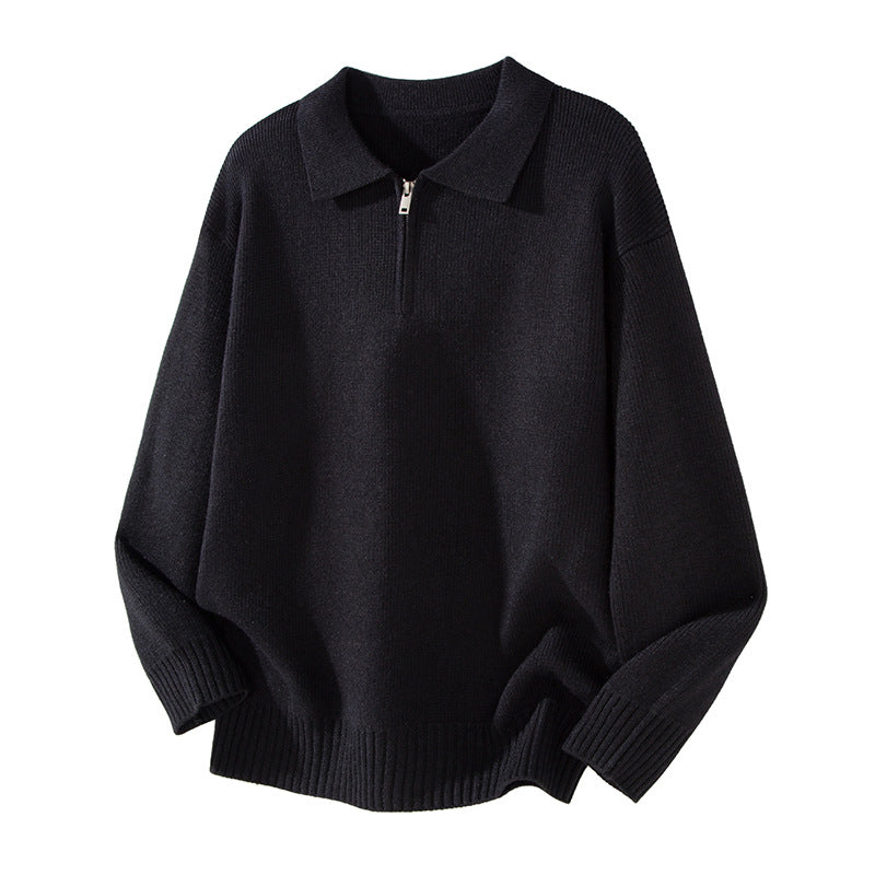 Turn-down Collar Half-zip Sweater Loose Commuting Knitwear