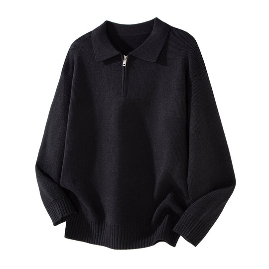 Turn-down Collar Half-zip Sweater Loose Commuting Knitwear