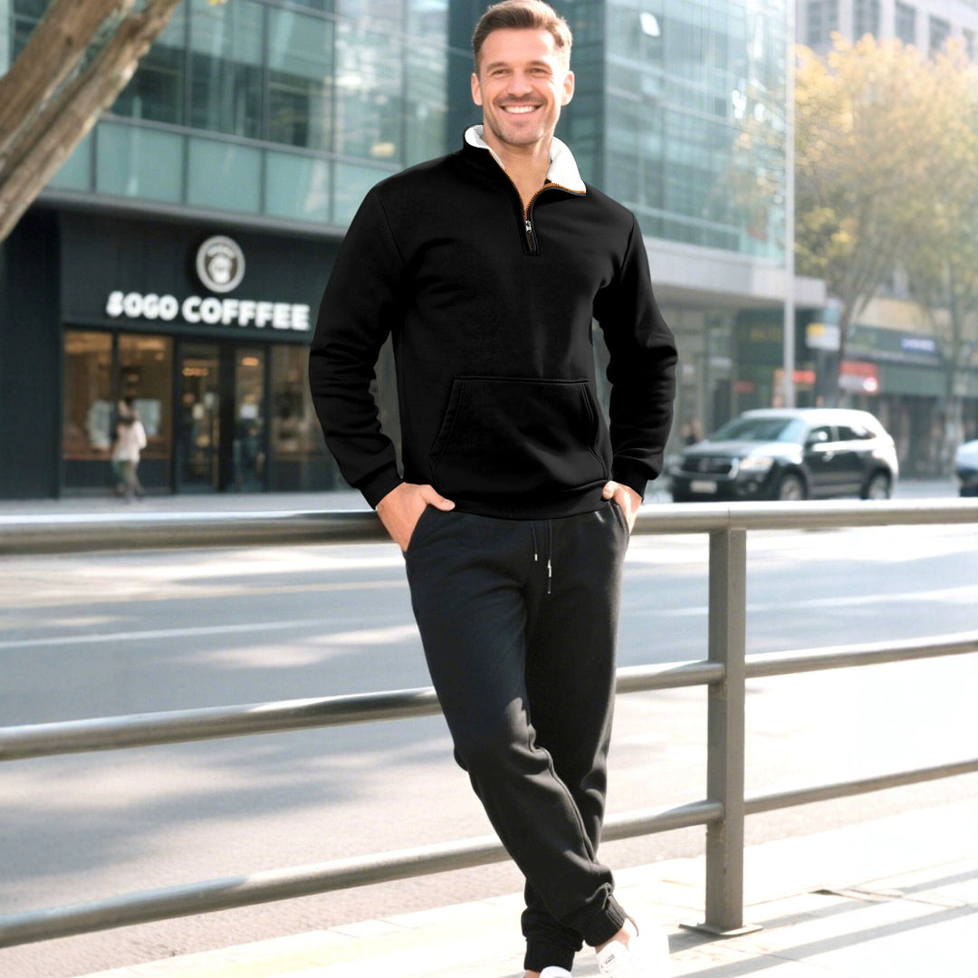 Men's Color-block Zipper Retro Casual Knit Sweater